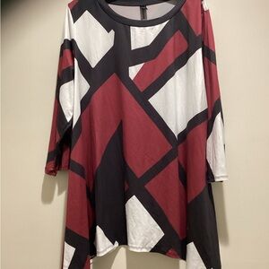 SHEIN Abstract Color Block Tunic in Black, Red, and White